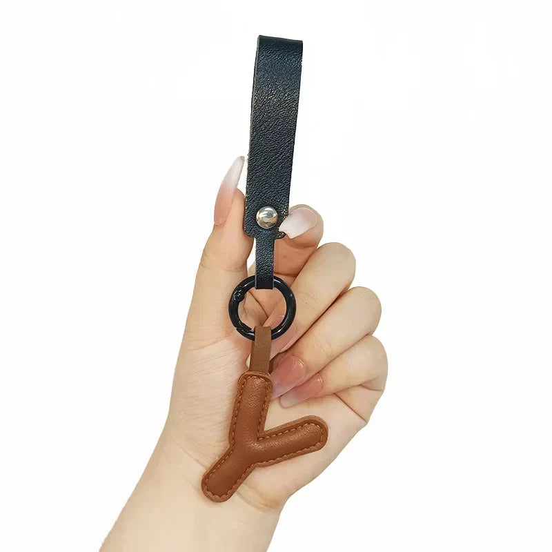 A To Z Alphabet PU Leather Fashion Keychain Charms 26 Initial Letter Keyring Candy Color Phone Pendant Car Key Chain Ring Gift