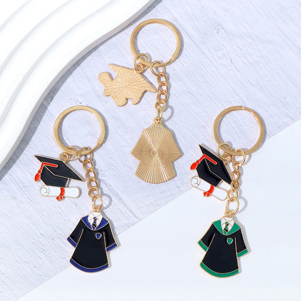 Originality Graduate School Uniform Hat Metal Keychain Pendant Moto Car Keyring Cartoon Commemorate Key Ring Chain Gift