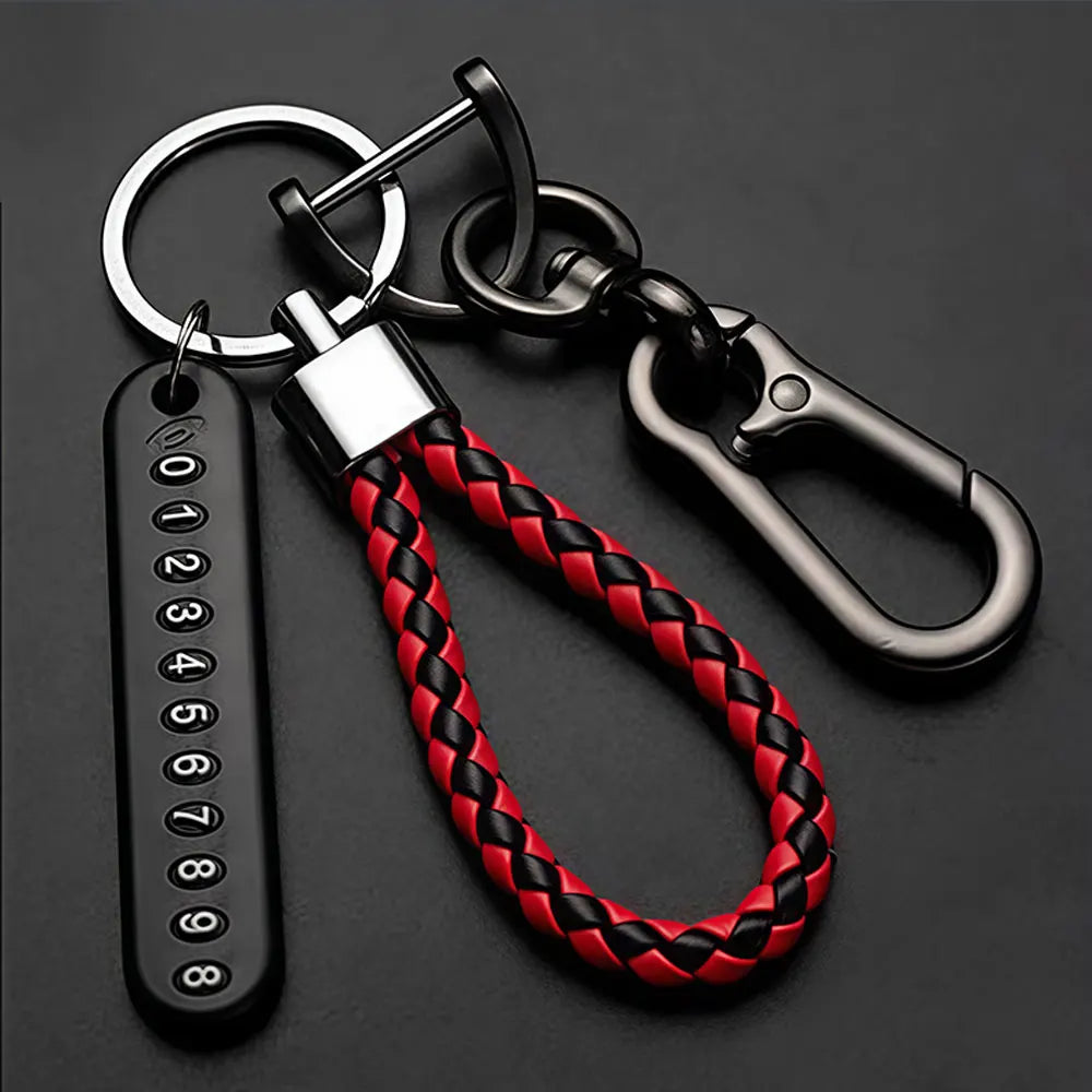 Trendy DIY Mobile Phone Number Plate Keychain Simple Woven Rope Leather Pendant Keyring Anti-lost Car Moto Key Chain Ring Gift