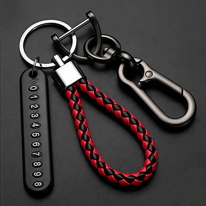 Trendy DIY Mobile Phone Number Plate Keychain Simple Woven Rope Leather Pendant Keyring Anti-lost Car Moto Key Chain Ring Gift