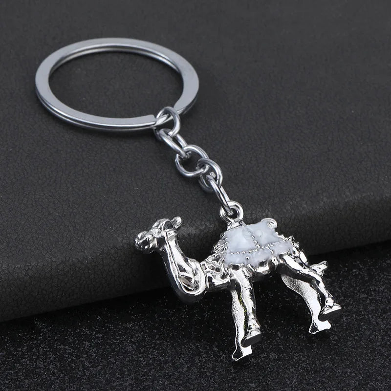 Originality 3D Three-dimensional Keychain Metal Desert Backpack Personalization Keyring Badge Pendant Camel Key Chain Ring Gif