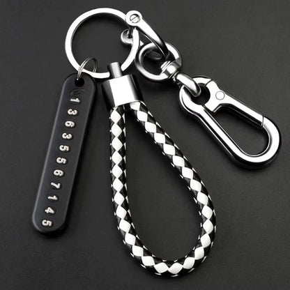Trendy DIY Mobile Phone Number Plate Keychain Simple Woven Rope Leather Pendant Keyring Anti-lost Car Moto Key Chain Ring Gift