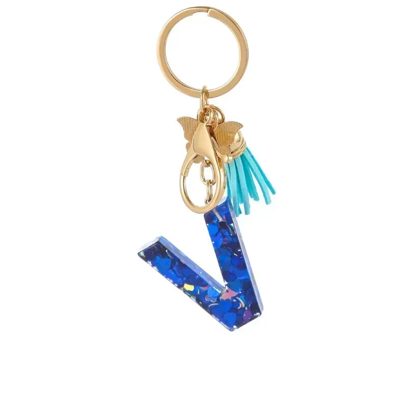 New Personalized 26 Letter Keyring Blue Y2k Cute Love Butterfly Keychain for Bag Acrylic Pendant Key Ring Chain Gift