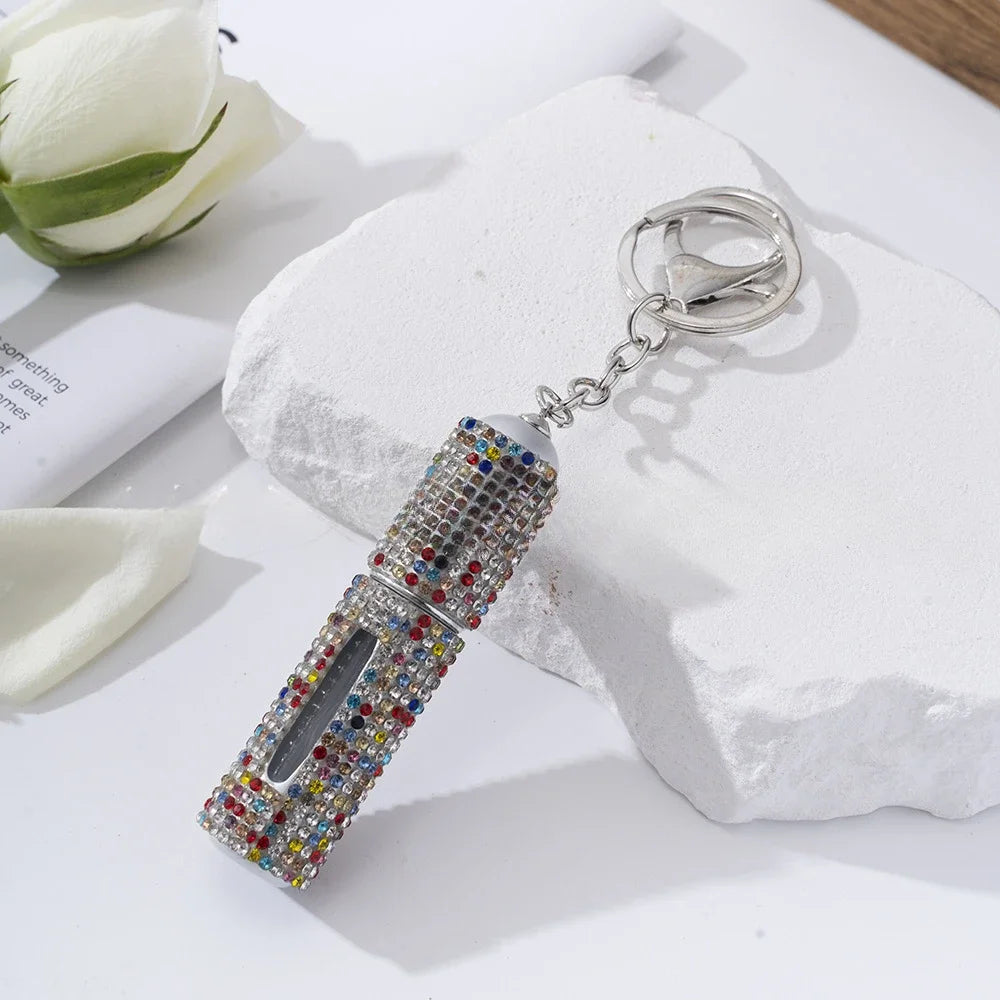 Creative Diamond-encrusted Keychain Mini Perfume Metal Bottom Hot-selling Keychain Charging Bottling Women Key Chain Ring Gift