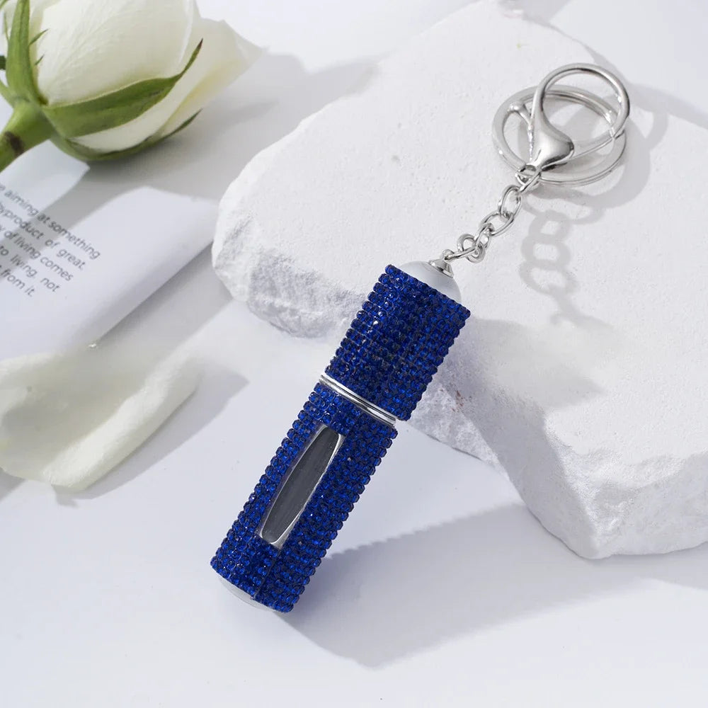 Creative Diamond-encrusted Keychain Mini Perfume Metal Bottom Hot-selling Keychain Charging Bottling Women Key Chain Ring Gift