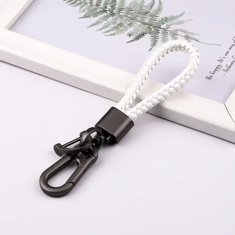 Creative Idea Leather Weave Keychain Custom Logo Name Keyring Metal  Color Alloy Car Moto Upscale Key Chain Ring Lovers Gift