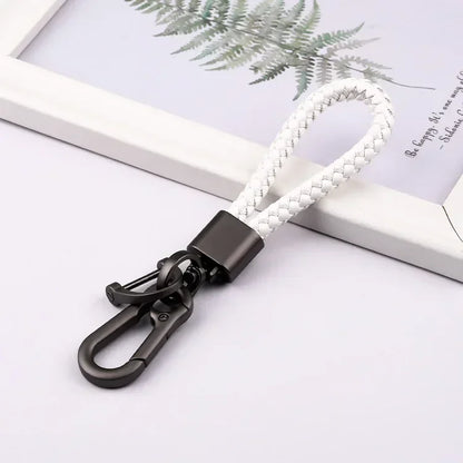 Creative Idea Leather Weave Keychain Custom Logo Name Keyring Metal  Color Alloy Car Moto Upscale Key Chain Ring Lovers Gift