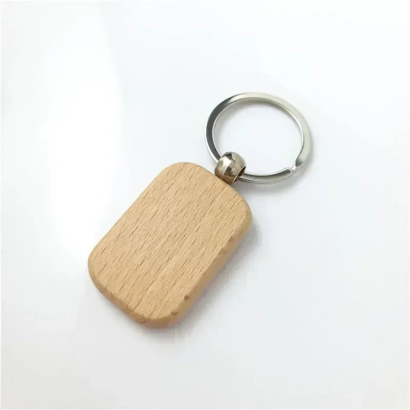 Custom Logo Name Laser Engraved Wooden Car Moto Keychain Personalized Keyring Retro Round Rectangular Pendant Cute Gift