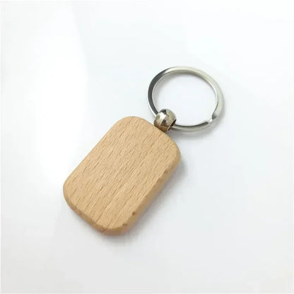 Custom Logo Name Laser Engraved Wooden Car Moto Keychain Personalized Keyring Retro Round Rectangular Pendant Cute Gift