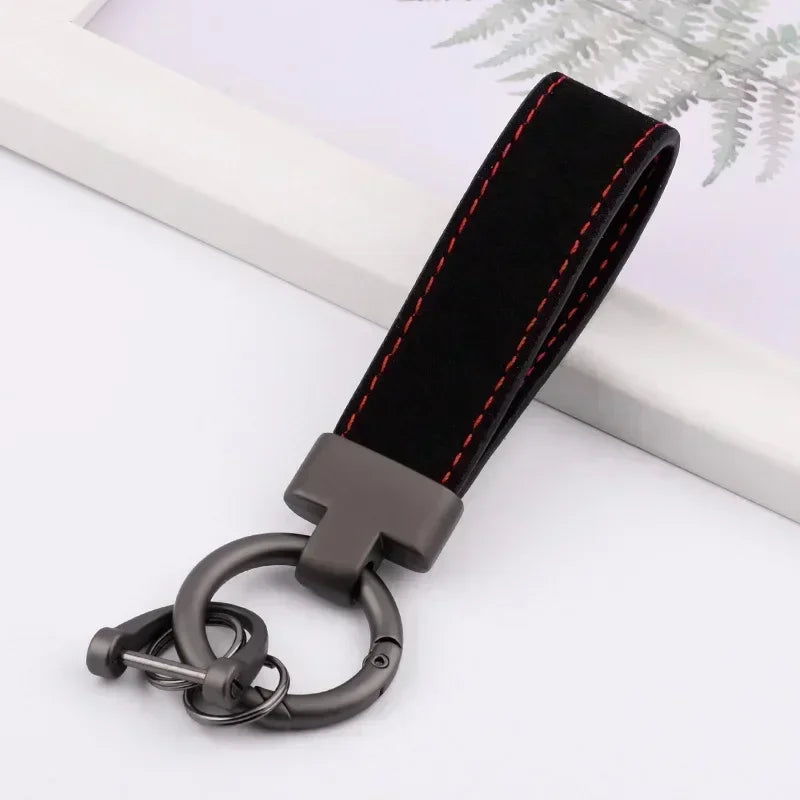 Custom Logo Name Suede Leather Metal Keychain Personalized Buckle Car Moto Keyring Woman Man Key Ring Chain Gift