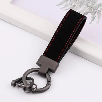 Custom Logo Name Suede Leather Metal Keychain Personalized Buckle Car Moto Keyring Woman Man Key Ring Chain Gift