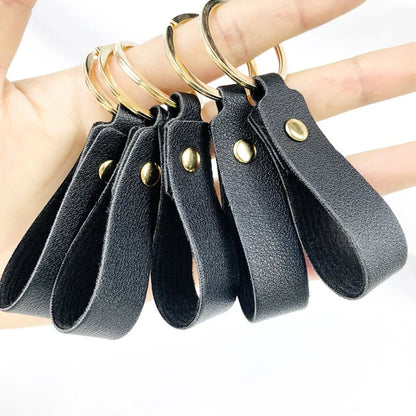 Creative Simple Solid Color PU Short Leather Keychain Customized Name Logo Text Keyring Car Moto Pendant Key Chain Ring Gift