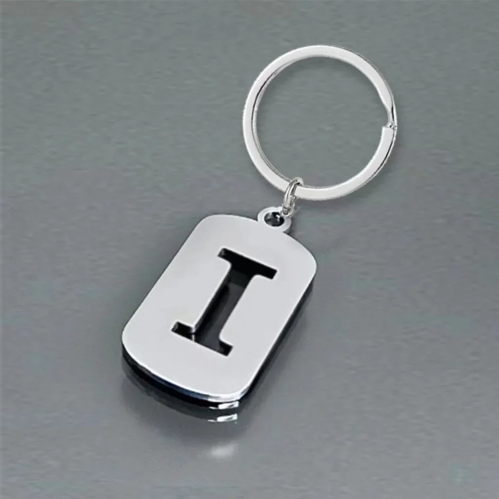Popular A-Z Square Brand Stainless Steel Keychain 26 Letter Keyring Pendant Key Ring Buckle Chains for Car Motorcyle Gift