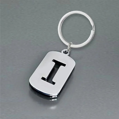 Popular A-Z Square Brand Stainless Steel Keychain 26 Letter Keyring Pendant Key Ring Buckle Chains for Car Motorcyle Gift