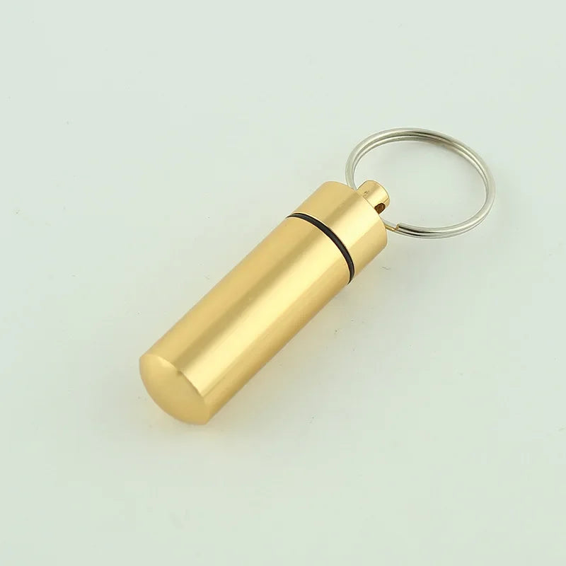 Custom Logo Name Portable Medicine Bottle Metal Mini Pendant Keychain Hanging Bottle Seal Up Waterproof Container Keyring Gift