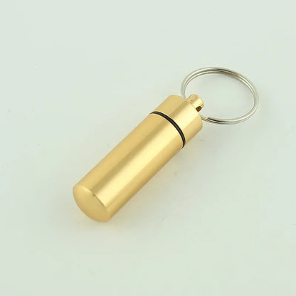 Custom Logo Name Portable Medicine Bottle Metal Mini Pendant Keychain Hanging Bottle Seal Up Waterproof Container Keyring Gift
