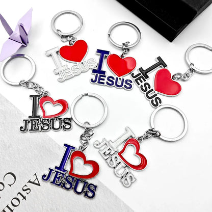Personalized Jesus Heart Keychain Metal Car Charms Keyring Bag Sign Charm Letter Key Chain Ring Pendant Christian Belief Gift