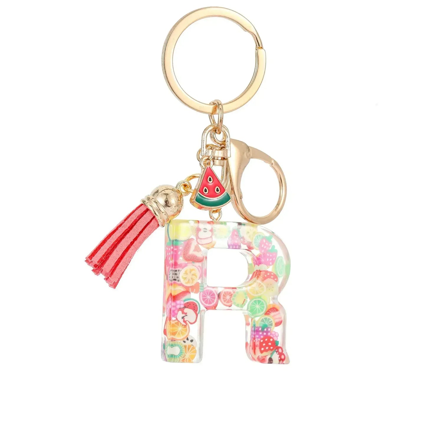 Personalized A-Z Key Ring Buckle Chains Y2k New Fruit Resin Keychain 26 Letter Pendant Fresh Cute Keyring Alphabet Initial Gift