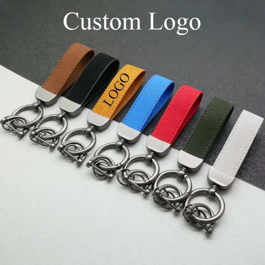 Personality Luxury Fur Leather Keychain Pendant Custom Laser Carving Logo Name Keyring Car Moto Metal Key Ring Chain Gift