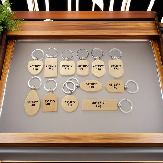 Custom Logo Name Laser Engraved Wooden Car Moto Keychain Personalized Keyring Retro Round Rectangular Pendant Cute Gift