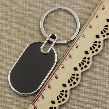 Custom Engraving Logo Name Metal Keychain Personalized Keyring Key Ring Chain Plate Laser Marking Black Mirror Promotional Gift