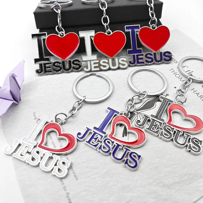 Personalized Jesus Heart Keychain Metal Car Charms Keyring Bag Sign Charm Letter Key Chain Ring Pendant Christian Belief Gift