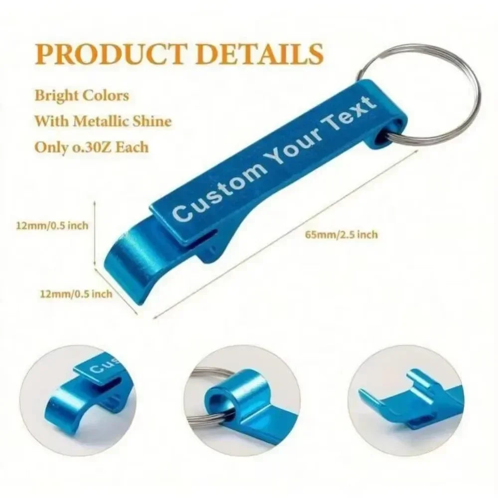 5PCS Custom LOGO Name Bottle Opener Beer Keychain Keyring Multifunctional Laser Carving Key Ring Chain Bar AD Multi Color Gift