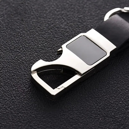 Custom Laser Logo Name Keychain Men Business Metal Genuine Leather Keyring luxury Creative Car Moto Key Chain Ring Gift
