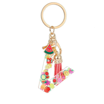 Personalized A-Z Key Ring Buckle Chains Y2k New Fruit Resin Keychain 26 Letter Pendant Fresh Cute Keyring Alphabet Initial Gift