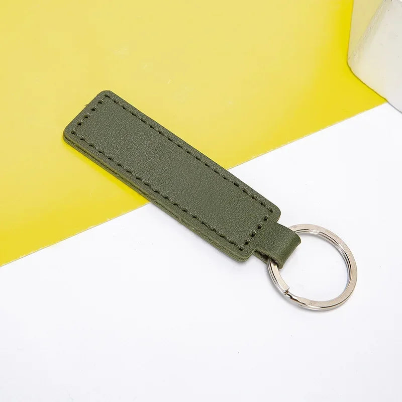 Custom Logo Name PU Leather Keychain Double-sided Wire Bag Car Moto Metal Keyring Pendant Simple Pendant for Men and Women Gift