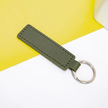Custom Logo Name PU Leather Keychain Double-sided Wire Bag Car Moto Metal Keyring Pendant Simple Pendant for Men and Women Gift