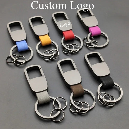 Fashion Frosted Leather Keychains Car Key Chain Ring Custom Logo Name Waist Hanged Holder Business for Men Women Keyring Gift