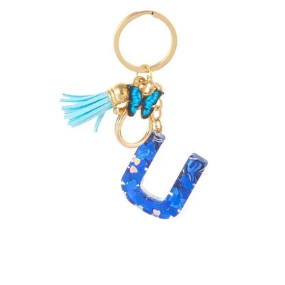 New Personalized 26 Letter Keyring Blue Y2k Cute Love Butterfly Keychain for Bag Acrylic Pendant Key Ring Chain Gift