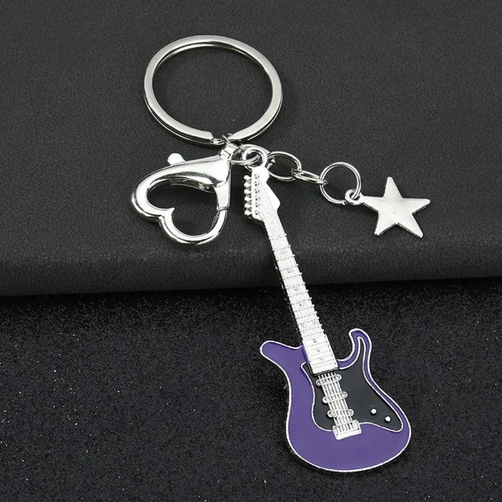 Creative Music Enthusiast Metal Cute Keychain Bass Guitar Pendant Key Ring Accessories Personalized Keyring Lover Small Gift