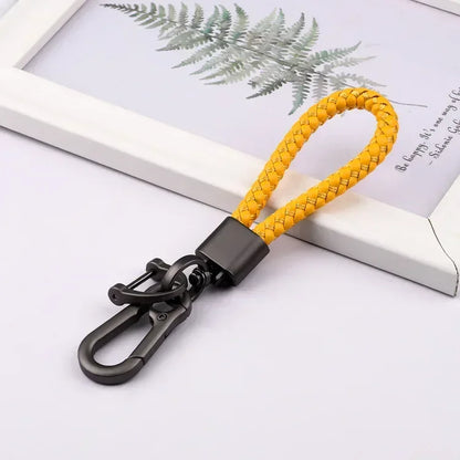 Creative Idea Leather Weave Keychain Custom Logo Name Keyring Metal  Color Alloy Car Moto Upscale Key Chain Ring Lovers Gift