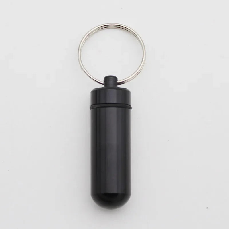 Custom Logo Name Portable Medicine Bottle Metal Mini Pendant Keychain Hanging Bottle Seal Up Waterproof Container Keyring Gift