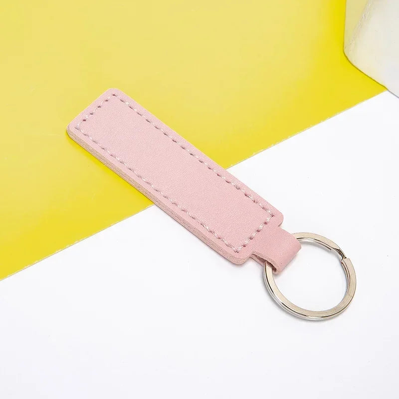 Custom Logo Name PU Leather Keychain Double-sided Wire Bag Car Moto Metal Keyring Pendant Simple Pendant for Men and Women Gift