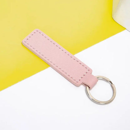 Custom Logo Name PU Leather Keychain Double-sided Wire Bag Car Moto Metal Keyring Pendant Simple Pendant for Men and Women Gift