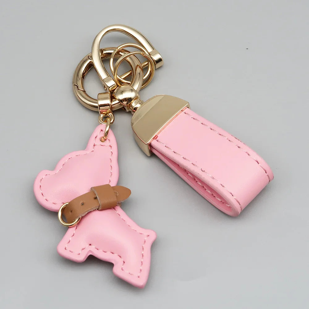 Custom Name Metal Leather Dog Keychain Pendant Moto Car Keyring Laser Engrave Text Cartoon Key Ring Chain Gift