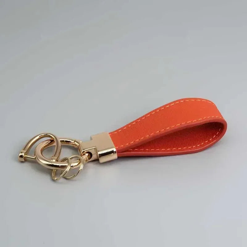 Custom Logo Name Luxury Genuine Leather Keychain Plaid  Colors Women Men Keyring Black Buckle Car Moto Key Ring Chain Gift