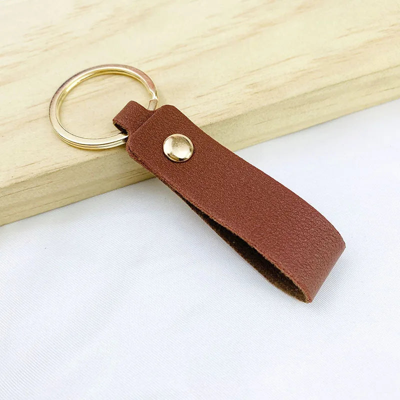 Creative Simple Solid Color PU Short Leather Keychain Customized Name Logo Text Keyring Car Moto Pendant Key Chain Ring Gift
