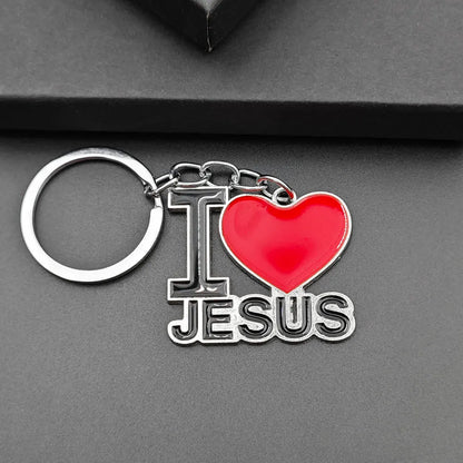 Personalized Jesus Heart Keychain Metal Car Charms Keyring Bag Sign Charm Letter Key Chain Ring Pendant Christian Belief Gift