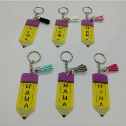 Hot Personalized Custom Pen Acrylic Logo Name Keychain Engraved Engraving Keyring Key Chain Ring Pencil Tassels Metal Gift