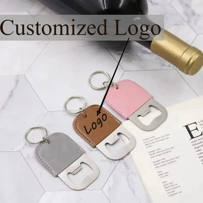 Individualization Metal Custom Logo Name Keychain Bottle Opener Leather Originality Keyring Car Key Chain Ring Laser Gift