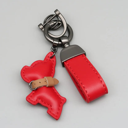 Custom Name Metal Leather Dog Keychain Pendant Moto Car Keyring Laser Engrave Text Cartoon Key Ring Chain Gift
