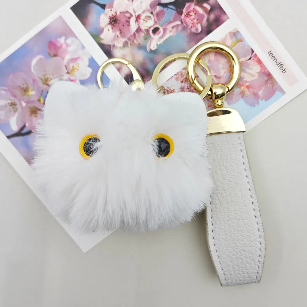 Lovely Plush Cat Doll Keychain Custom Name Cartoon Toy Keyring Pendant Bag Decor Hairball Big-eyed Kawaii Key Chain Ring Gift