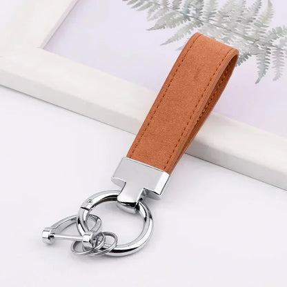 Custom Logo Name Suede Leather Metal Keychain Personalized Buckle Car Moto Keyring Woman Man Key Ring Chain Gift