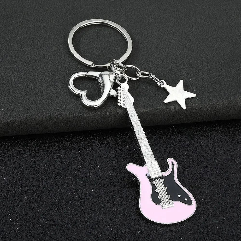 Creative Music Enthusiast Metal Cute Keychain Bass Guitar Pendant Key Ring Accessories Personalized Keyring Lover Small Gift