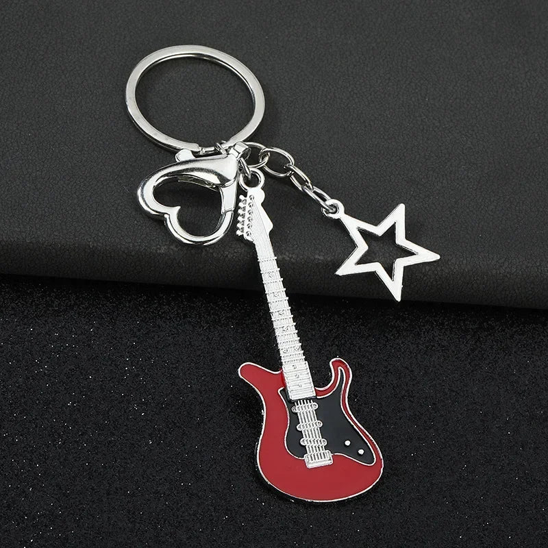 Creative Music Enthusiast Metal Cute Keychain Bass Guitar Pendant Key Ring Accessories Personalized Keyring Lover Small Gift