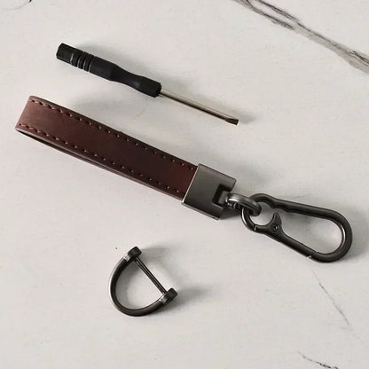 Custom LOGO Name Genuine Leather Portable Car Keychain Creative and Simple Key Chains High-end Elite Keyring Small Pendant Gift